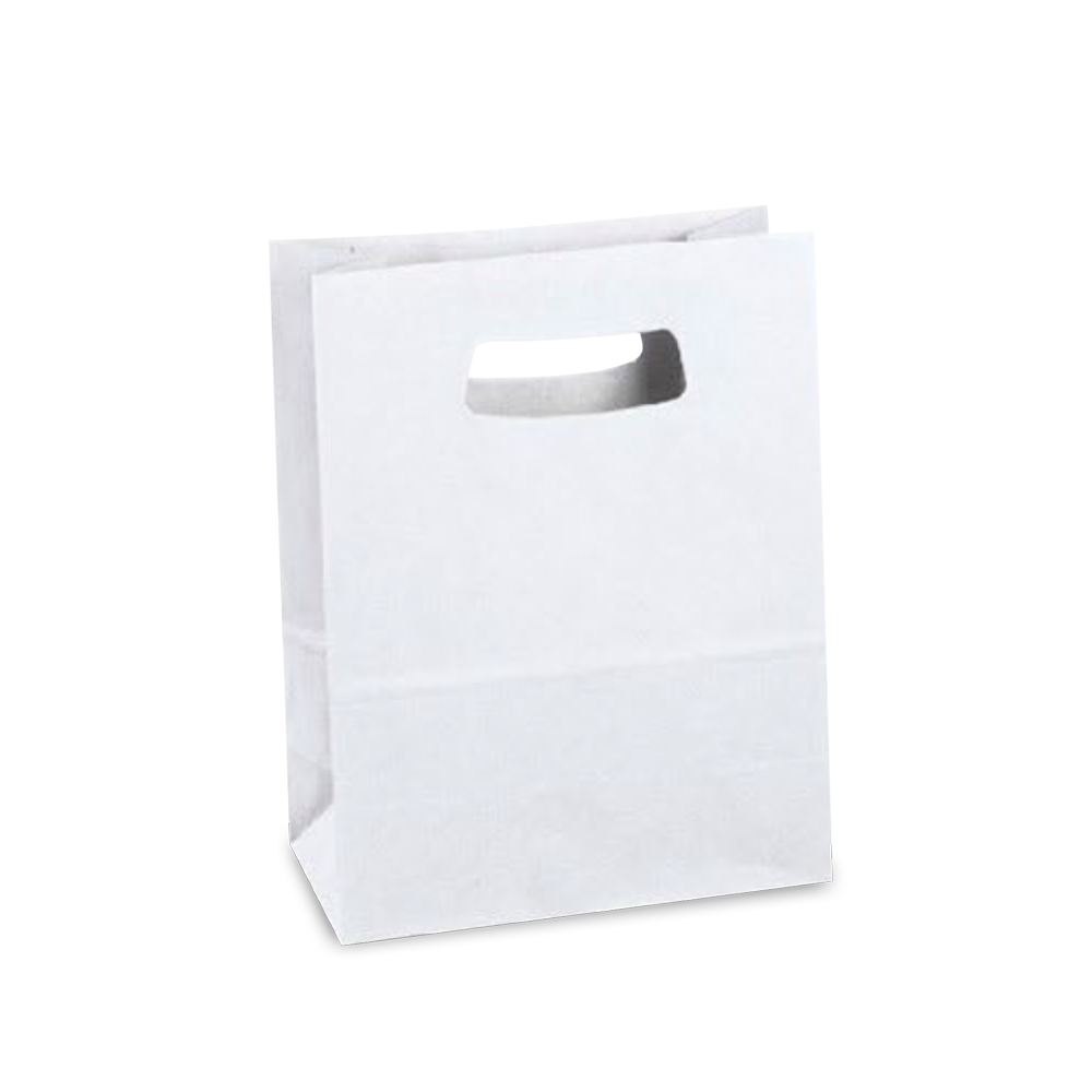 shoppers in carta bianca con manici fustellati